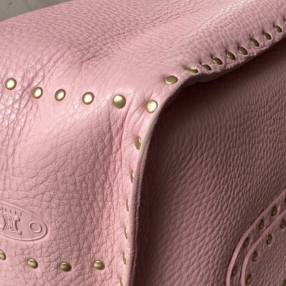 AUTHENTIC CELINE PINK LEATHER BOOGIE TOTE SATCHEL BAG GROMMET EMBELLISHED - Picture 13 of 14